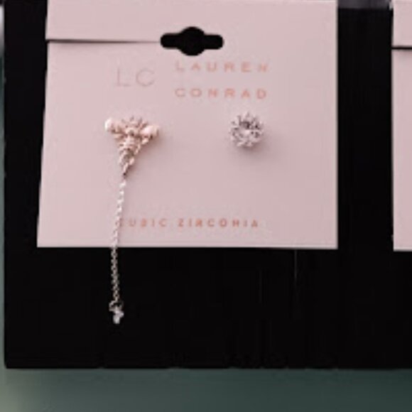 LC LAUREN CONRAD Queen Bee & Royal Crown Silver Clear CZ Mismatch Earrings**NEW! - Picture 3 of 3